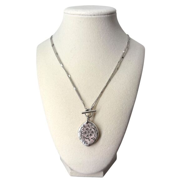 J. Jill Floral Locket Necklace 2-in-1 Convertible Silver Gold Tone Compassion N - Picture 2 of 11
